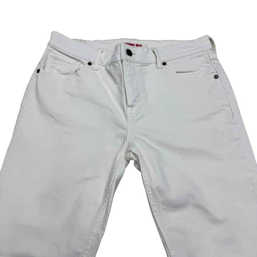 Johnny Was The Cropped Boyfriend Jean Women's Off White Pants Fray Hem, Size 27 - Picture 3 of 13